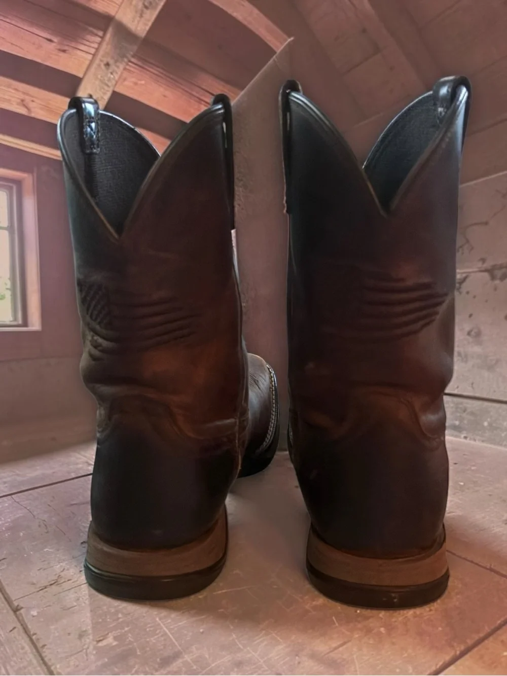 Ariat Youth 4.5 Heritage R Toe Brown Leather USA Flag Western Boots